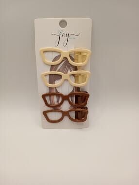 4 pack of Hair Clips Barrettes Sunglasses Glasses Style Beige Brown 880-884